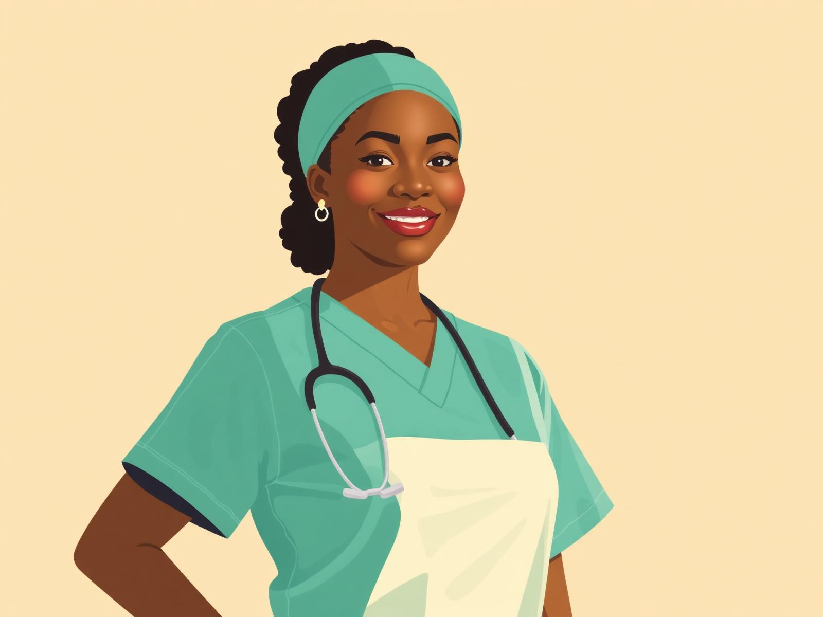 Illustrated portrait of a nurse in scrubs